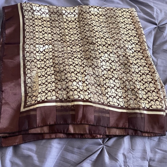 Coach Accessories - Coach Brown and Cream Signature Print Silk Scarf